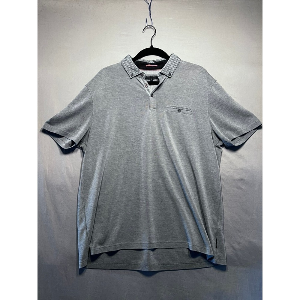 Ted Baker London Mens Grey Textured Polo Shirt Geometric Collar Size 7 XXL